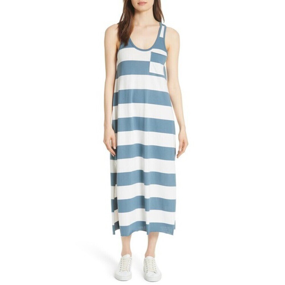 ATM Anthony Thomas Melillo Cotton Jersey Dress In White/Blue Size S/P $350